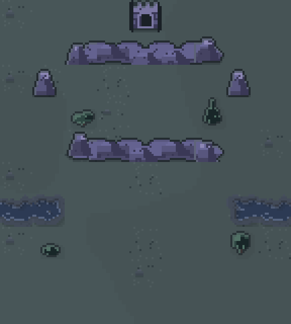 A blighted plain in cold greys and violets, a keep at the top of the map.